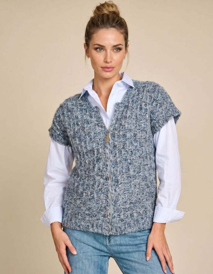 Joyslim - gebreide bodywarmer met ritssluiting blauw