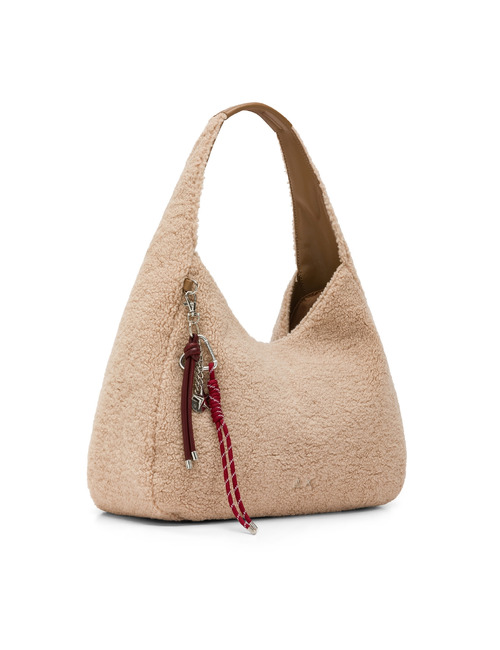 Schoudertas met teddystructuur beige