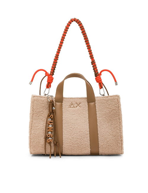 Shopper met teddystructuur en koorddetails beige