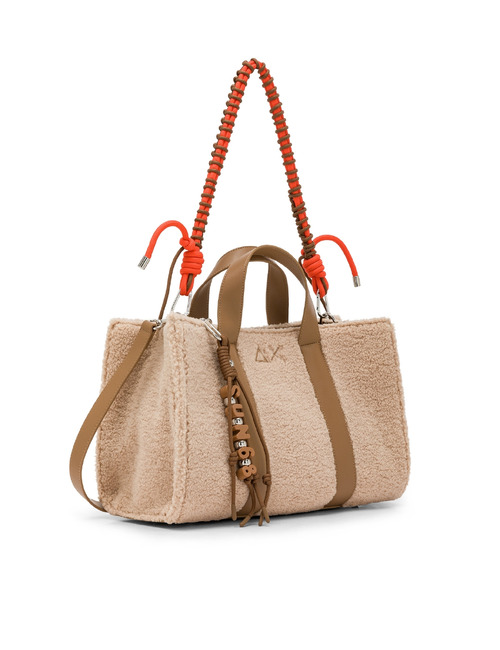 Shopper met teddystructuur en koorddetails beige