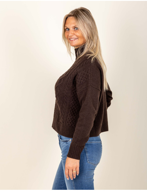 Cesare Turtleneck - trui met kabelpatroon donkerbruin
