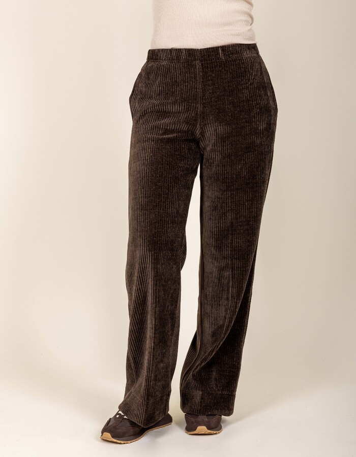 Wijde ribfluwelen broek bruin