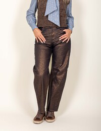 Tira - barrel jeans met metallic coating brons