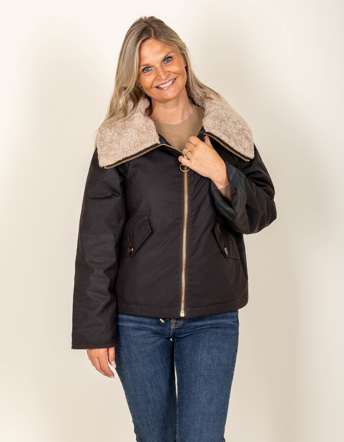 Veste avec col sherpa et détails tartan brun