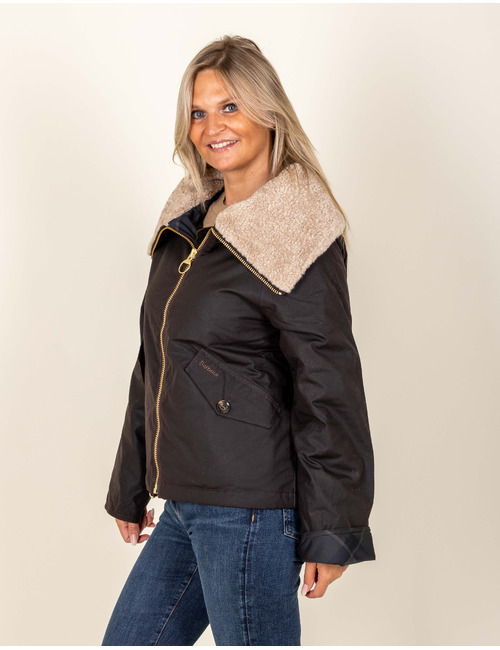Veste avec col sherpa et détails tartan brun