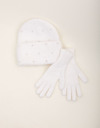 Ensemble bonnet et gants avec détails perlés blanc