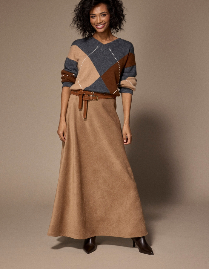 Roza Skirt - lange velours A-lijn rok camel