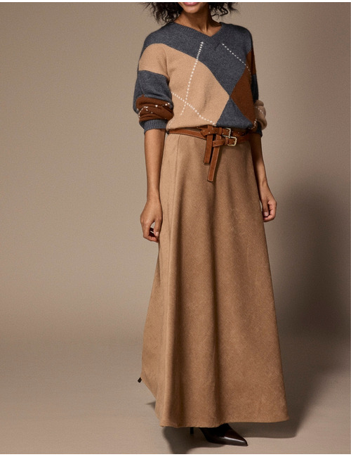 Roza Skirt - lange velours A-lijn rok camel