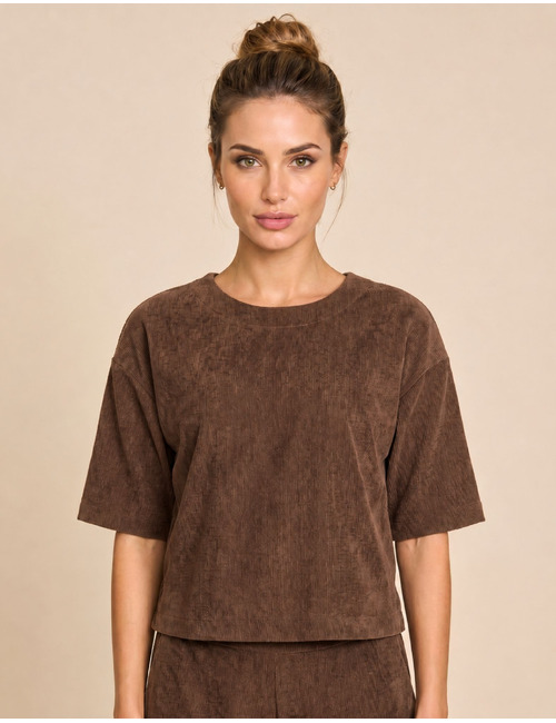 Branko - blouse à structure côtelée brune