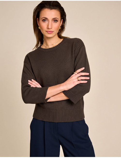 Adour - pull en maille fine à col rond brun