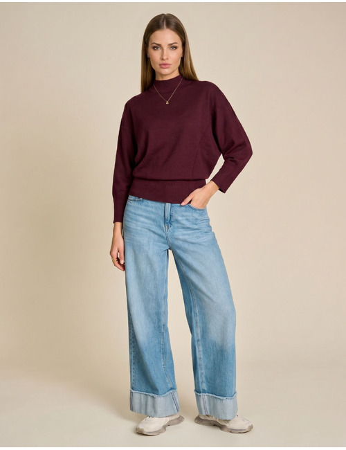 Bayonne - pull met opstaande kraag bordeaux
