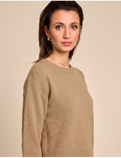 Adour - fijngebreide pull met ronde hals beige
