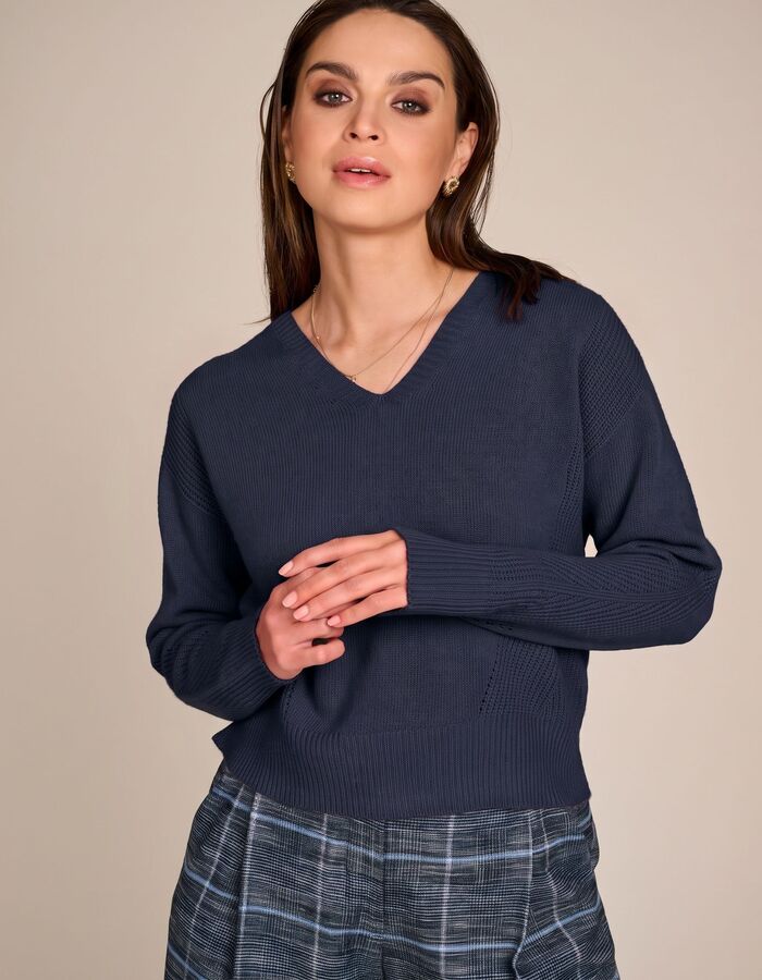 Emile - pull met V hals navy
