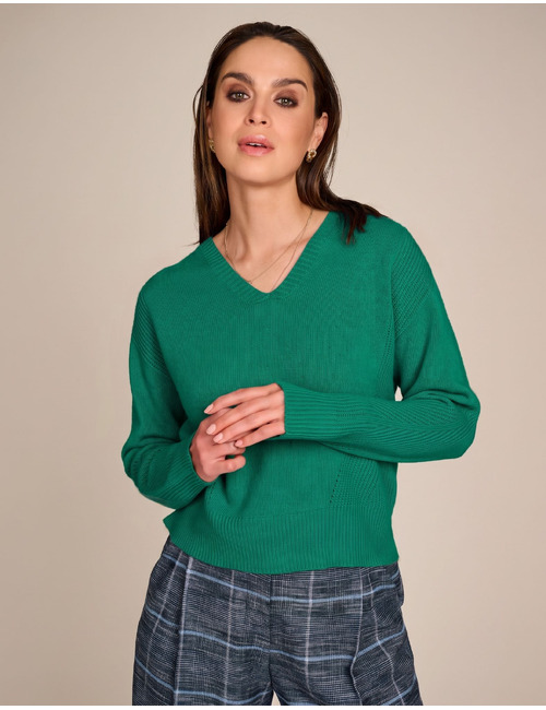 Emile - pull met V hals groen