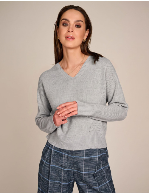 Emile - pull met V hals grijs