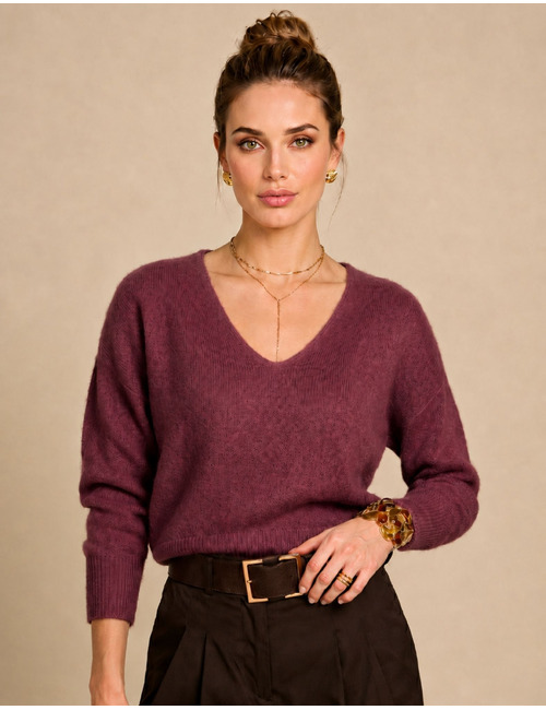 Jule - pull met V-hals bordeaux