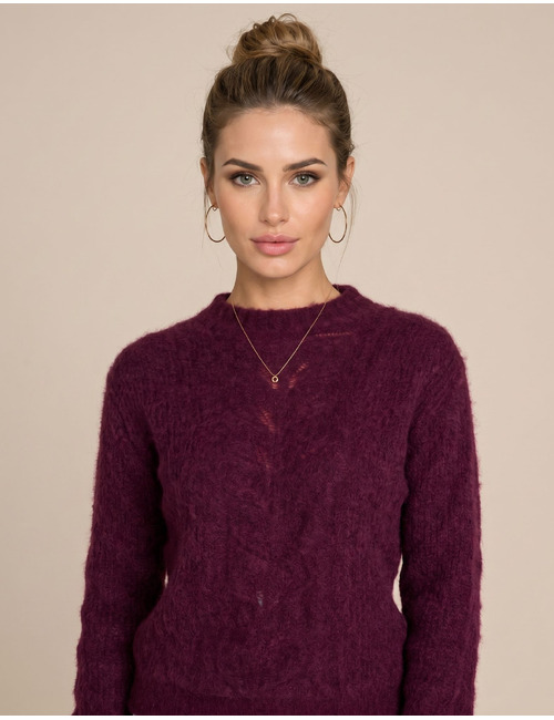 Phenix - pull met ajourbreisel bordeaux