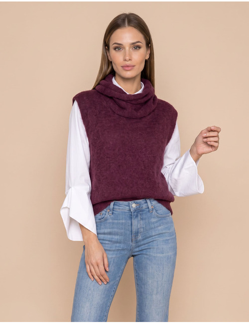 Tulip - mouwloze pull met rolkraag bordeaux