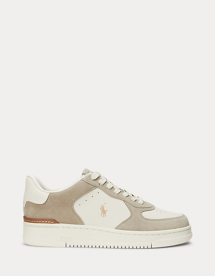 Masters Court sneaker van leer en suède milkshake/ecru