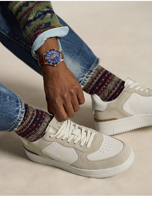 Masters Court sneaker van leer en suède milkshake/ecru