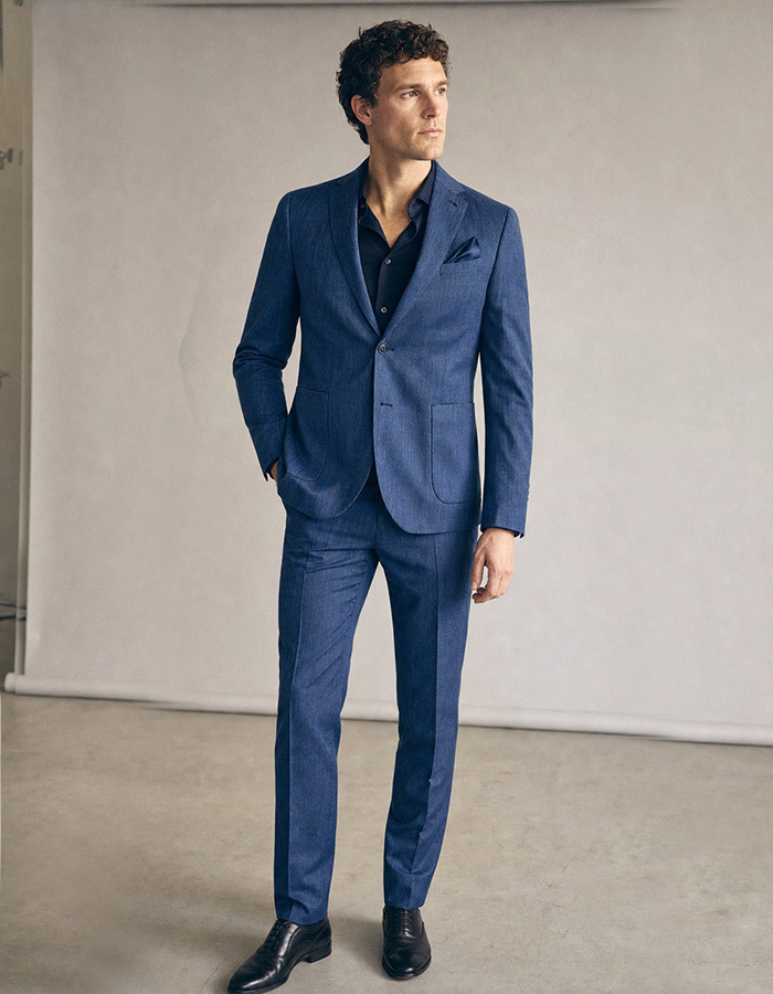 DiCliffer36 SE linnen broek met stretch donkerblauw