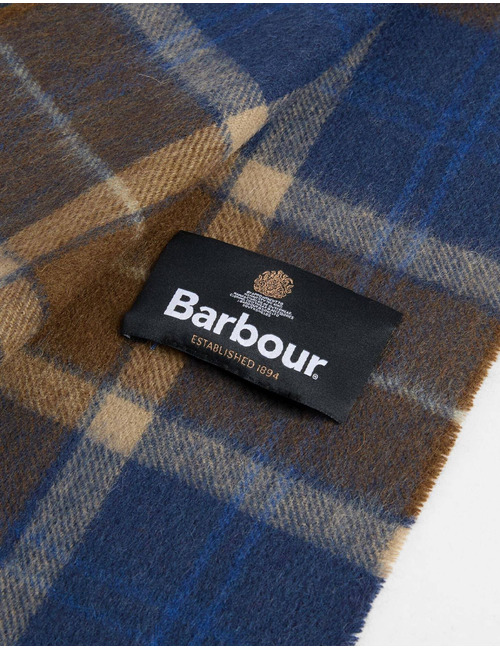 Écharpe Brack Patchwork Tartan en laine d'agneau bleu marine/sable