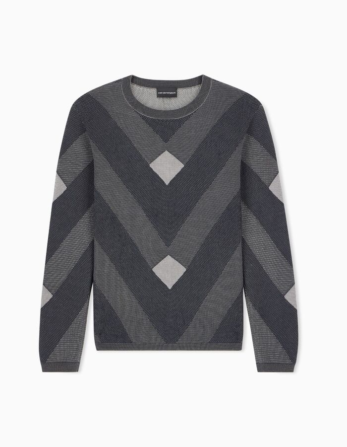 Pull met jacquard chevronpatroon grijs
