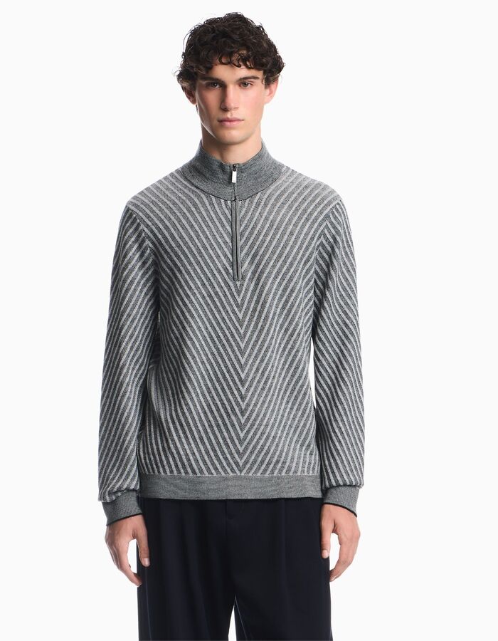 Pull met halve rits en chevronpatroon grijs