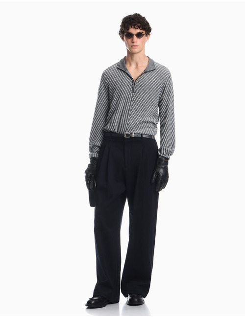 Pull met halve rits en chevronpatroon grijs