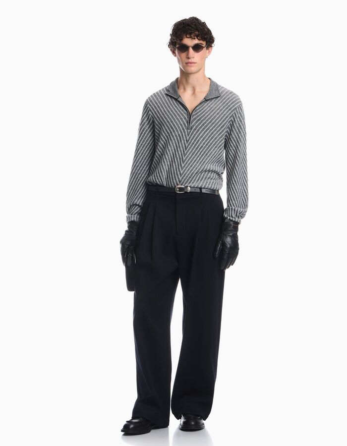 Pull met halve rits en chevronpatroon grijs
