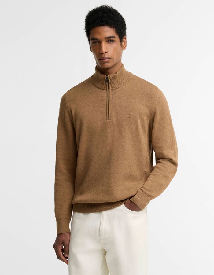 Cotton Quarter-Zip pull van katoen sandstone
