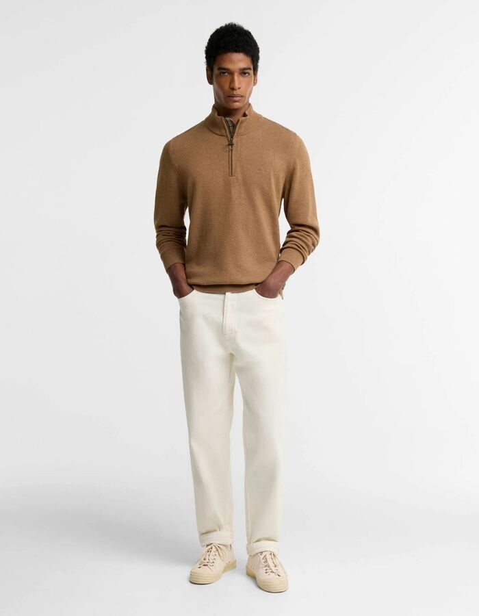 Cotton Quarter-Zip pull van katoen sandstone