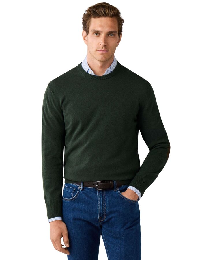Merino Wool-Cashmere Blend trui met ronde hals kaki