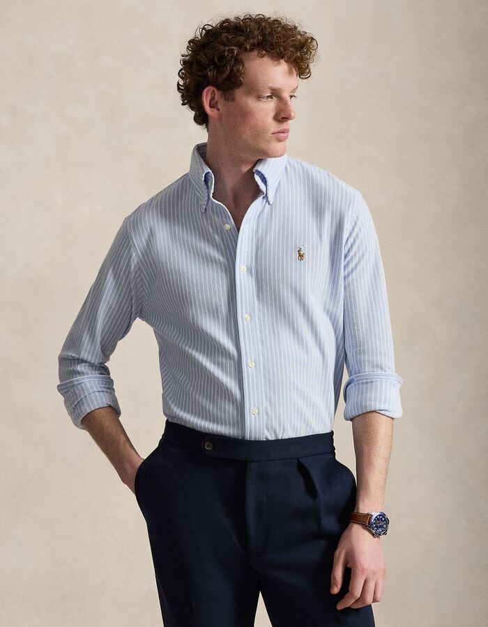 Striped Knit Oxford hemd in katoen blauw wit