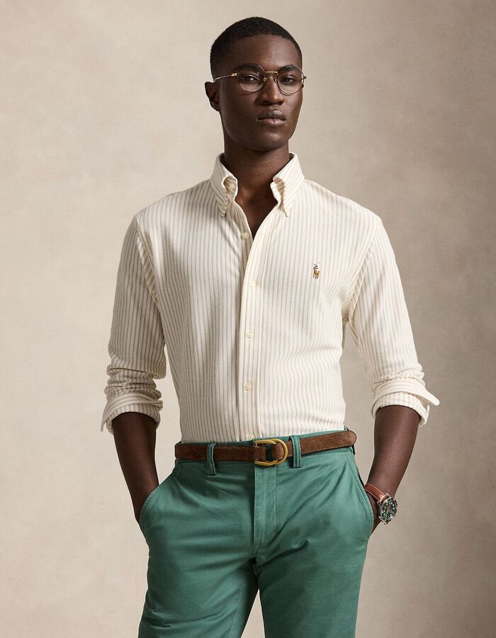 Striped Knit Oxford hemd in katoen wit beige