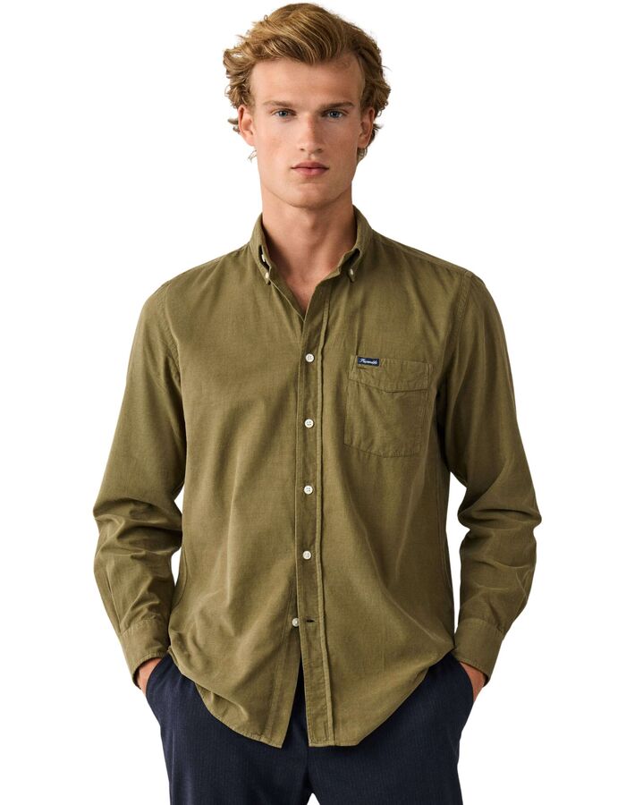 Regular Fit Garment Dyed Babycord hemd reed beige