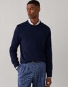 Merino Wool-Cashmere Blend pull à col rond navy