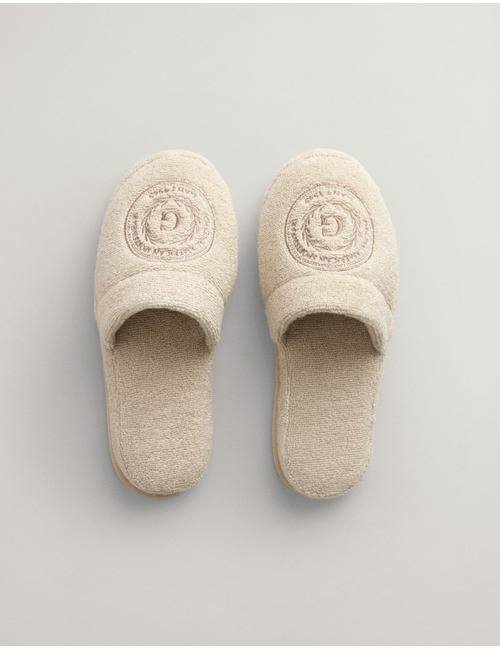 Crest Slippers pantoffels met geborduurd embleem beige