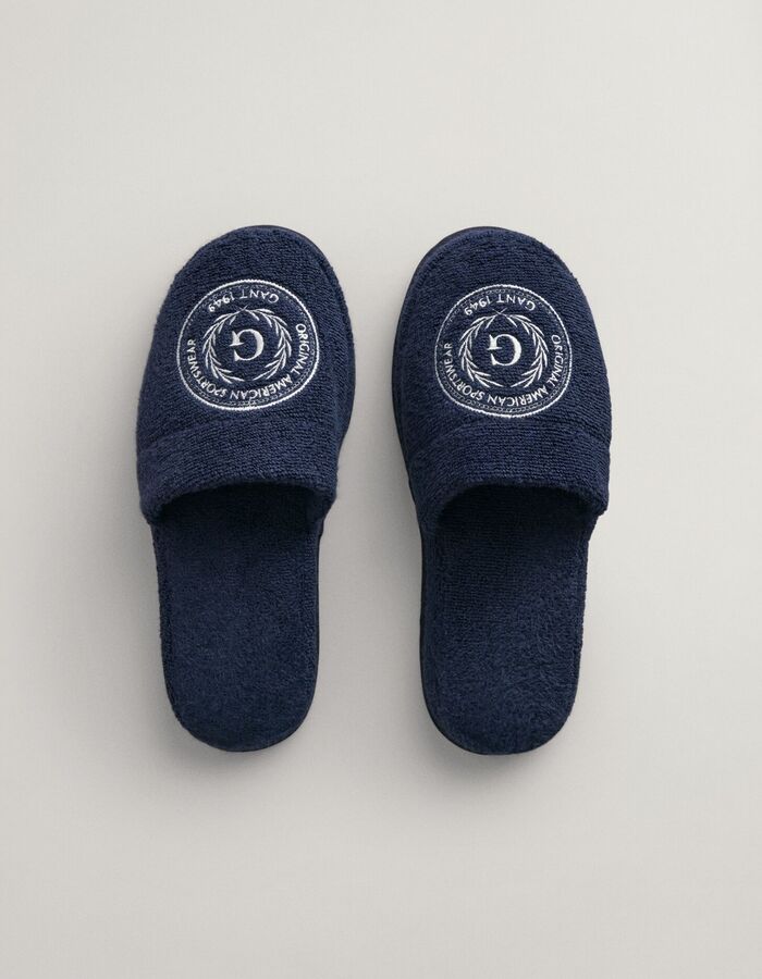 Crest Slippers pantoffels met geborduurd embleem marine