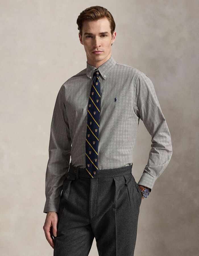 Custom Fit Checked Stretch Poplin hemd bruin wit