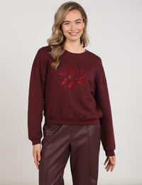 Nathaly - trui met paillettenbloem cherry