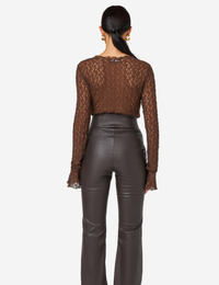 Taola - blouse en dentelle avec manches ballon brun