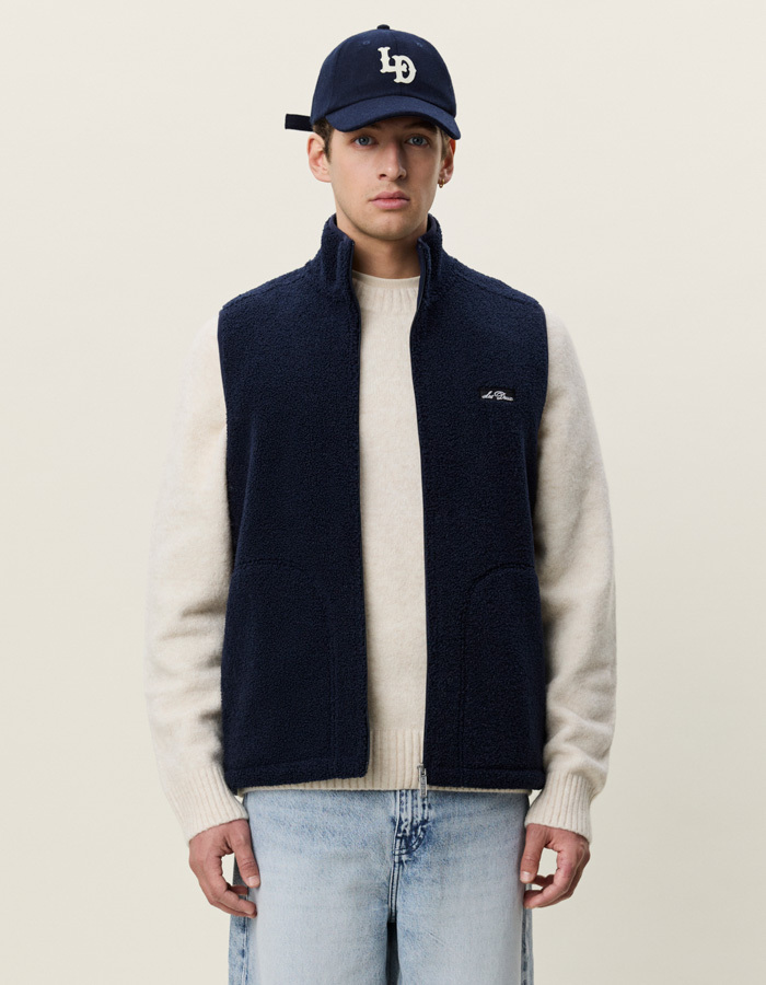 Patch Teddy vest in fleece donkerblauw