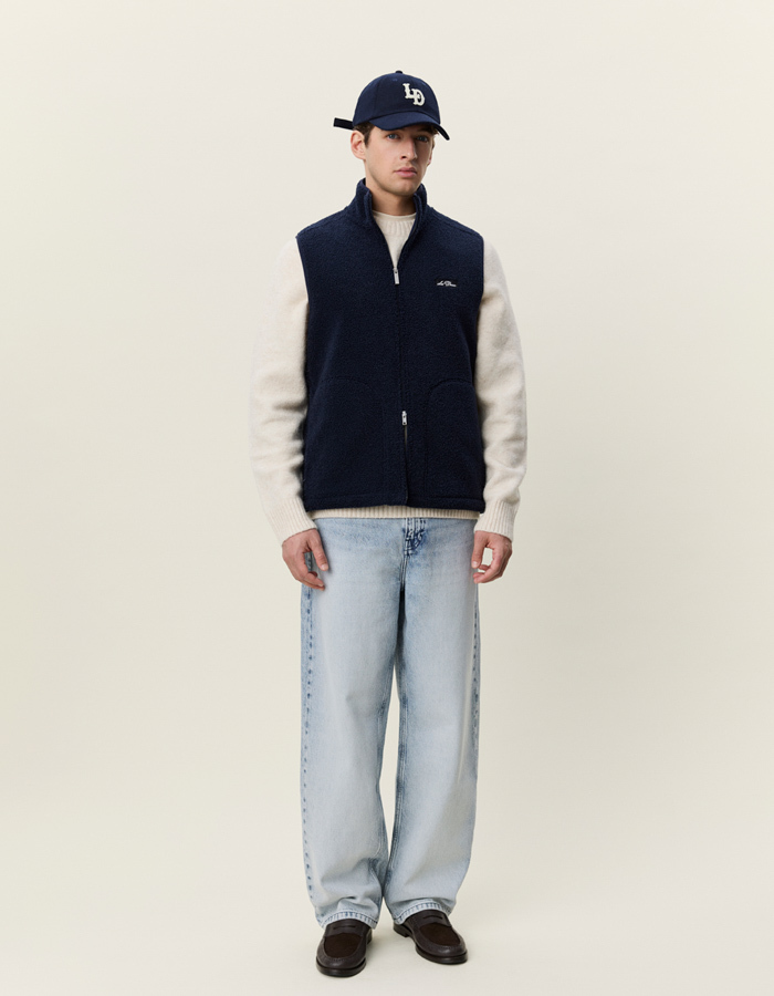 Patch Teddy vest in fleece donkerblauw