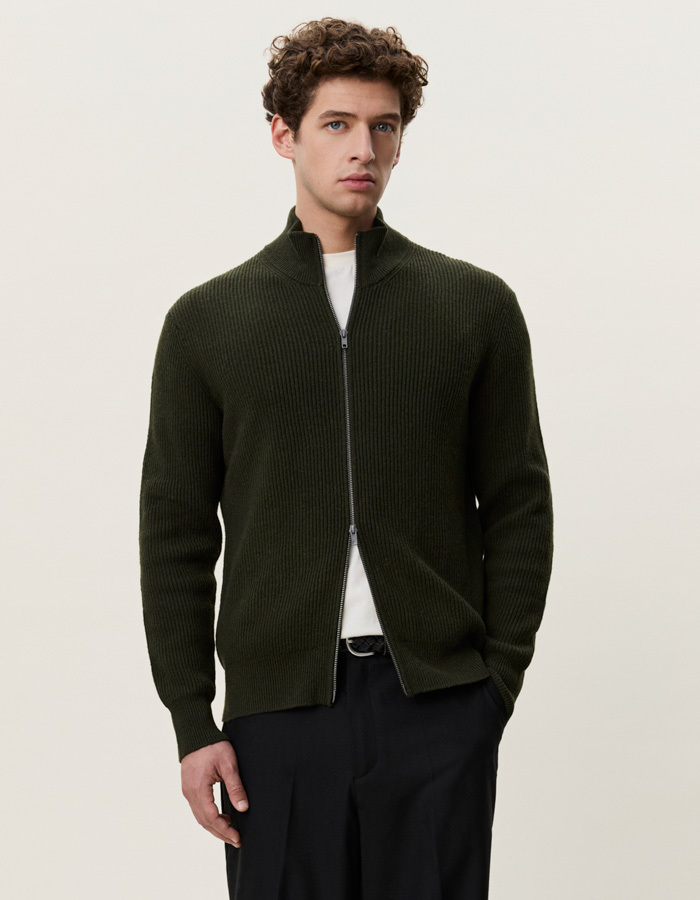 Wool Rib Zipper trui met rits groen