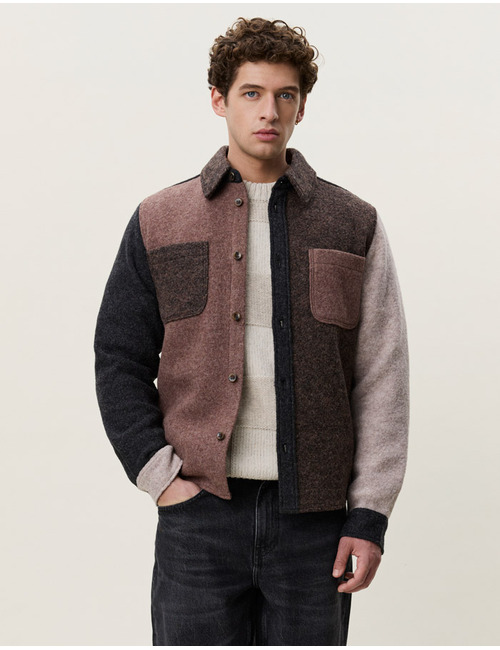 Wool Colourblock overshirt van wol bruin