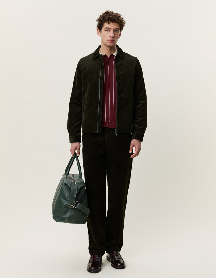 Corduroy Zipper Coach jas van katoen groen