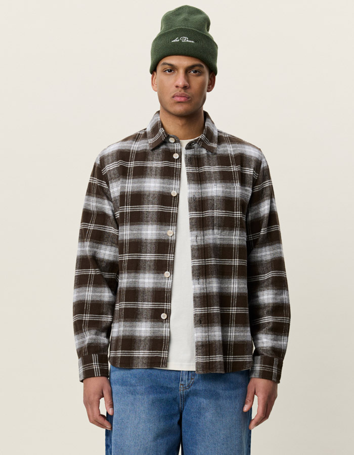 Check overshirt van katoen bruin