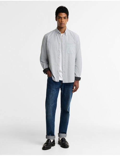 Authentic Oxford hemd met fijne strepen lichtgrijs
