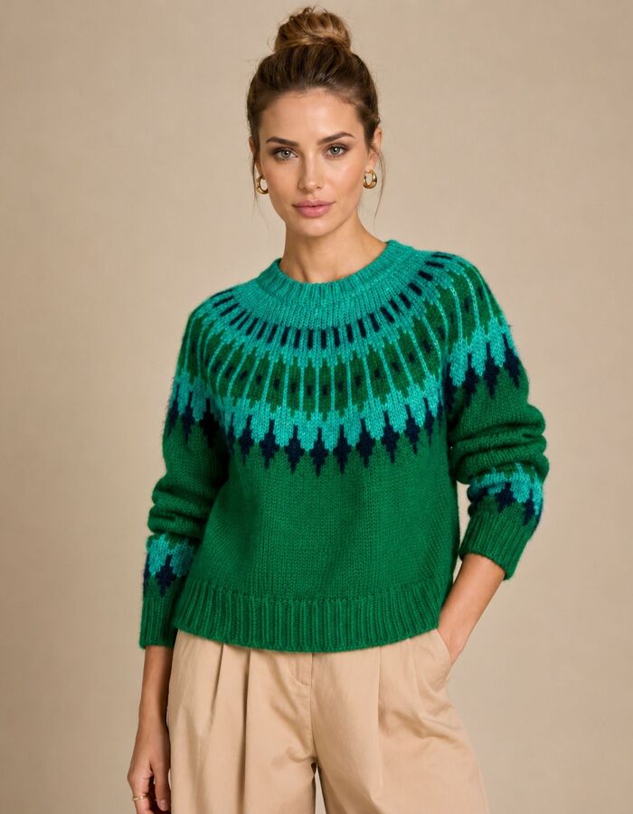 Mountains - pull à motif jacquard vert